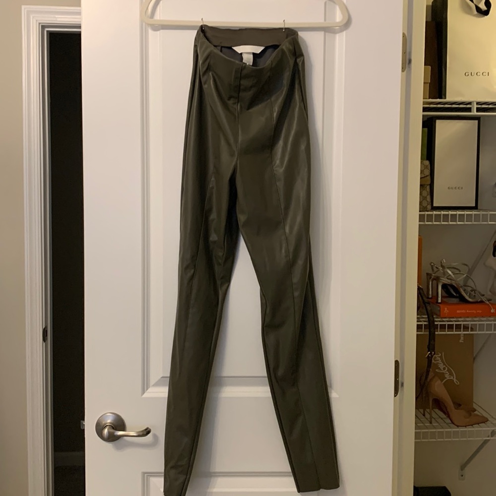 NEVER WORN. Olive green leather leggings from H&M. Size 2